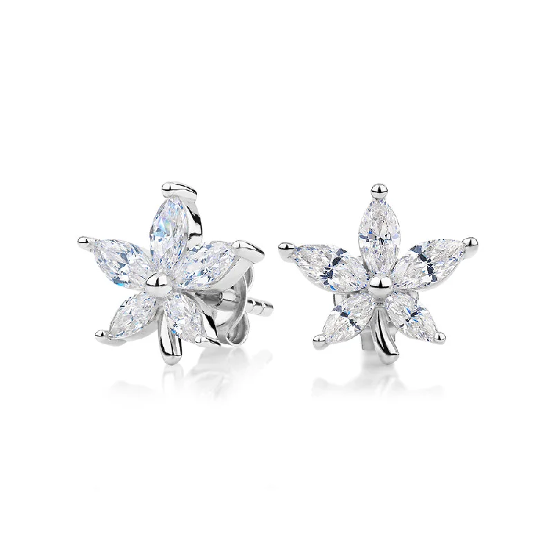 women's wedding earrings-Marquise fancy earrings in sterling silver