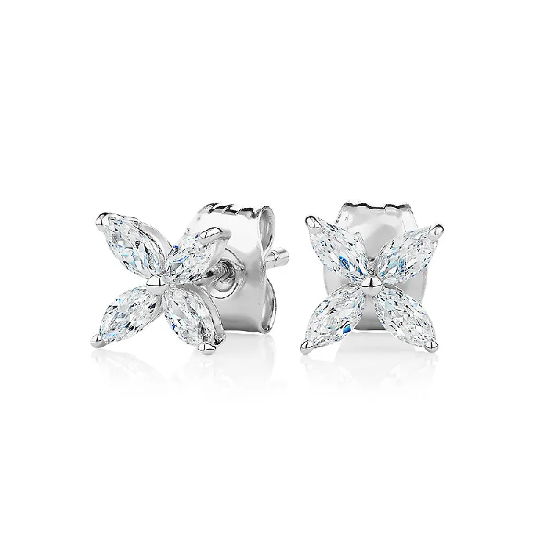 women's small statement earrings-Marquise stud earrings with 0.56 carats* of diamond simulants in sterling silver