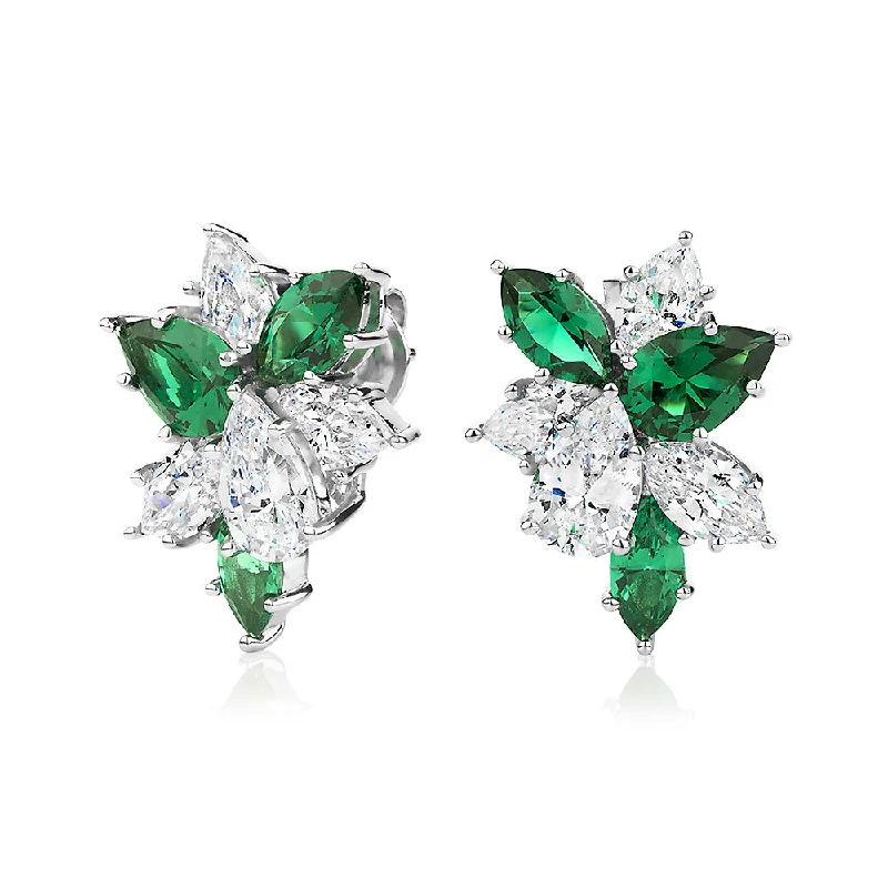 women's infinity loop earrings-Pear and Marquise fancy earrings with emerald simulants and 3.86 carats* of diamond simulants in sterling silver