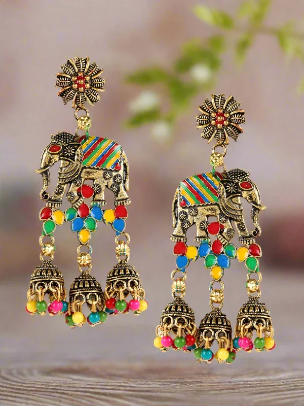 women's bold statement earrings-Jazz and sizzle Black Gold Plated Enameled Elephant Motif Ethnic Everyday Jhumka Earringss (Copy)