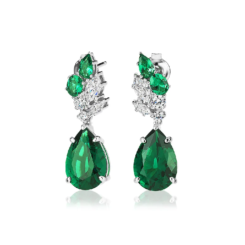 women's gold stud earrings-Statement earrings with emerald simulants and 1 carat* of diamond simulants in sterling silver