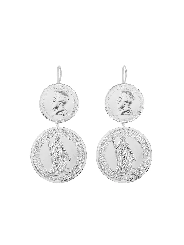 women's engraved hoop earrings-Monster Double Coin Earrings