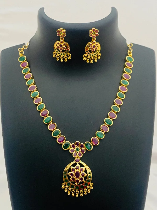 women's statement necklaces-Gorgeous Multi Color Gold Plated Necklace With Earring Sets