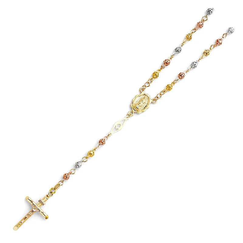 women's high-end designer necklaces-14K THREE COLORED GOLD 4MM BALL ROSARY NECKLACE