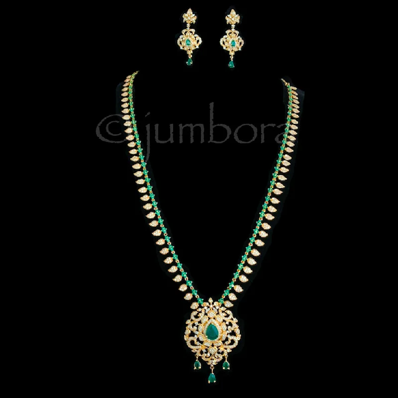 women's vintage pendant necklaces-Emerald Green Mango AD Zircon (CZ) Long necklace