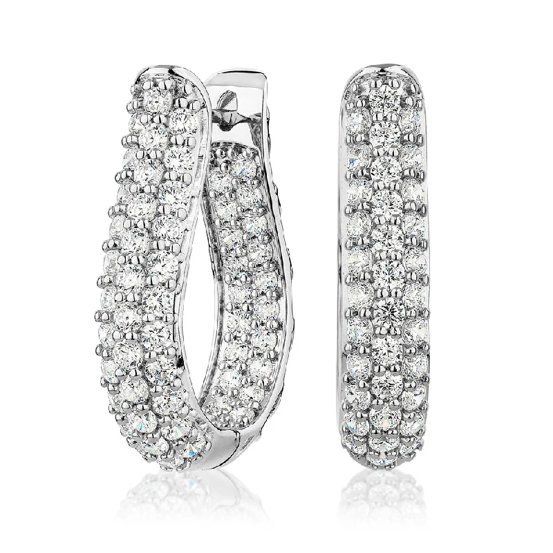 women's oversized earrings-Round Brilliant hoop earrings with 3.04 carats* of diamond simulants in sterling silver