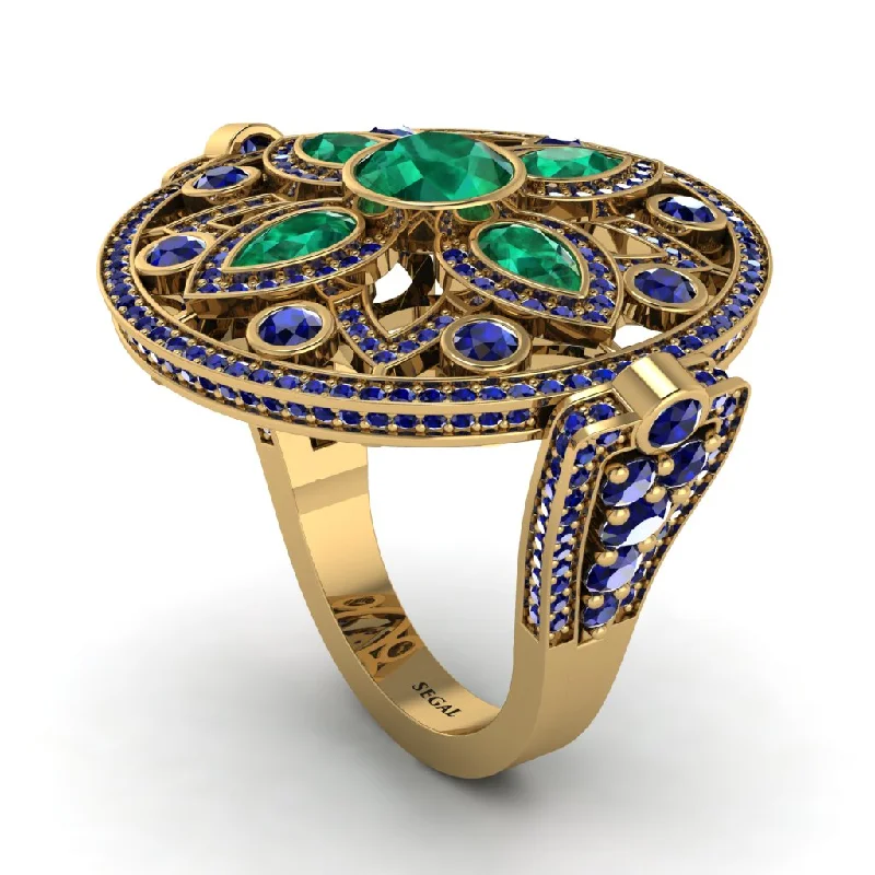 women's halo diamond rings-Emerald Vintage Art Deco Filigree Bezel Ring - Matilda No. 64