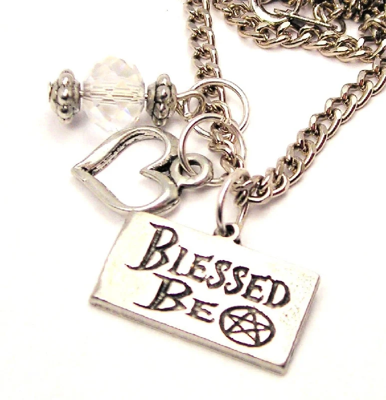 women's choker necklaces-Blessed Be With Pentacle Necklace with Small Heart