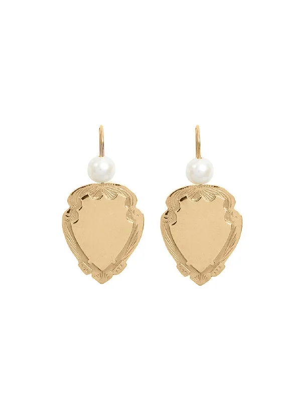 women's diamond earrings-Gold Large Shield Earrings