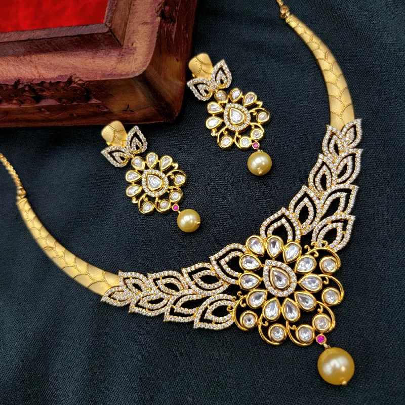 women's personalized necklaces-Statement Kundan AD Zircon Necklace Set