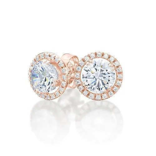 women's gemstone drop earrings-Round Brilliant stud earrings with 2.26 carats* of diamond simulants in 10 carat rose gold