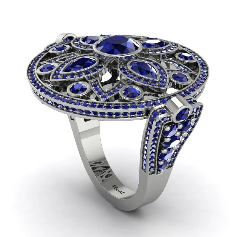 women's personalized rings-Sapphire Vintage Art Deco Filigree Bezel Ring - Matilda No. 75