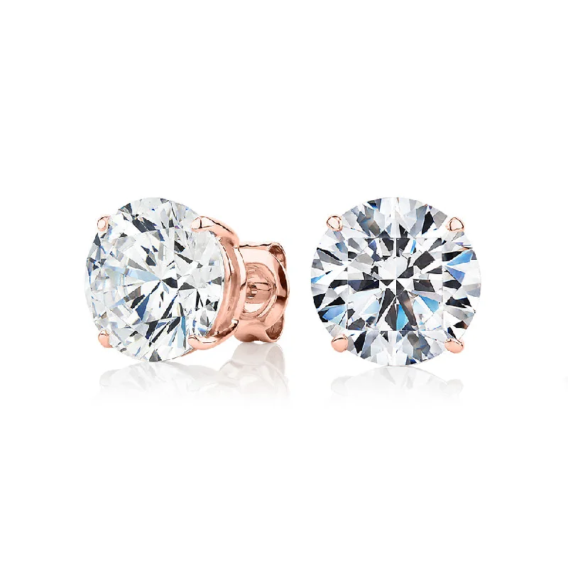 women's stud earrings-Round Brilliant stud earrings with 8 carats* of diamond simulants in 10 carat rose gold