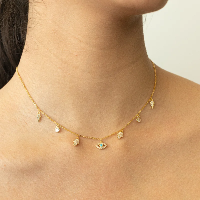 women's birthstone necklaces-Multi-Charm Choker Necklace