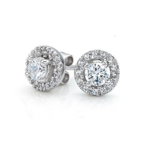 women's multi-stone earrings-Round Brilliant stud earrings with 0.41 carats* of diamond simulants in 10 carat white gold