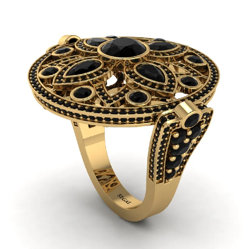 women's contemporary rings-Black Diamond Vintage Art Deco Filigree Bezel Ring - Matilda No. 37