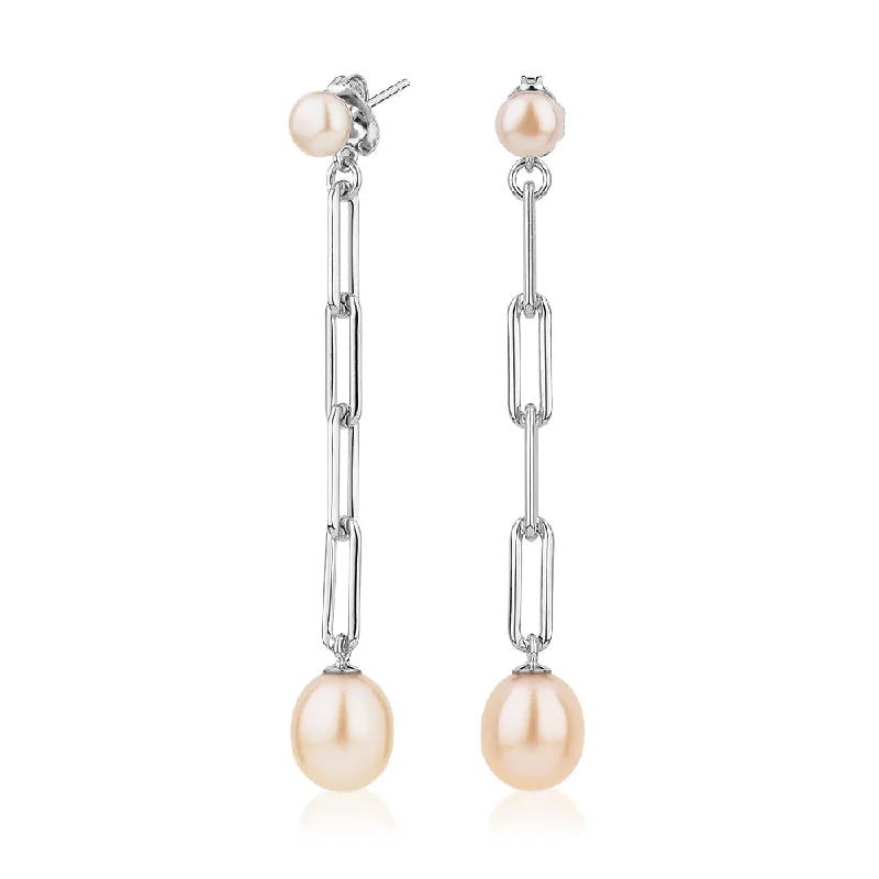 women's layered gold earrings-Cultured freshwater pearl drop earrings in sterling silver