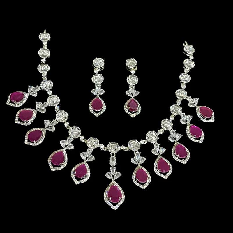 women's butterfly necklaces-Ruby Pink Statement AD Zircon (CZ) Necklace