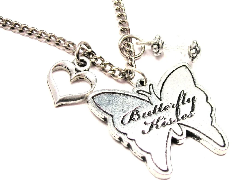 women's high-end designer necklaces-Butterfly Kisses Butterfly Necklace with Small Heart