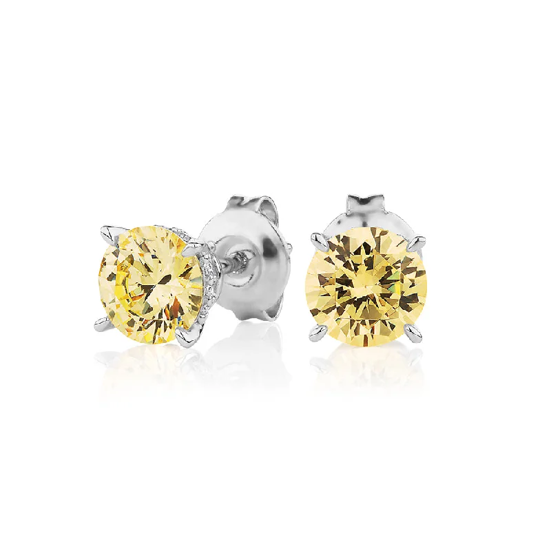 women's high-end earrings-Round Brilliant stud earrings with 2.18 carats* of diamond simulants in sterling silver