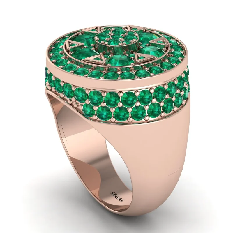 women's romantic rings-4.1ct Emerald Men's Cluster Pinky Ring - August No. 5