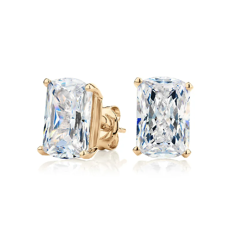 women's statement ear cuffs-Aurora Radiant stud earrings with 6.98 carats* of diamond simulants in 10 carat yellow gold