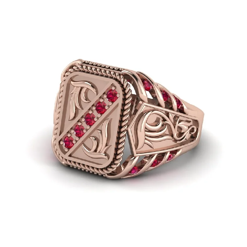 women's wedding bands-Ruby Regal Filigree Men's Ring - Hollis No. 11