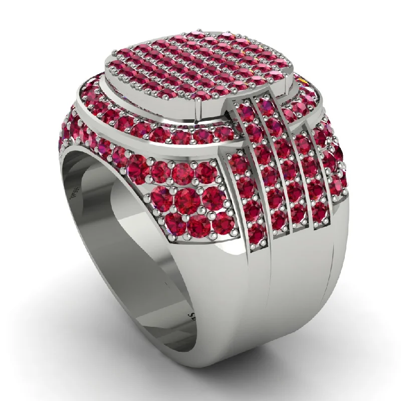 women's promise rings-Natural Ruby 14K Gold Multi-Tier Men's Pave Ring   - Robin No. 12