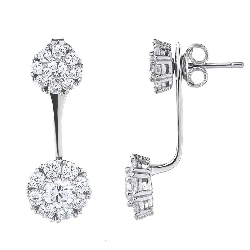 women's geometric design earrings-Round Brilliant drop earrings with 3.18 carats* of diamond simulants in sterling silver