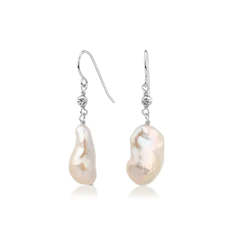 women's heart-shaped earrings-Cultured freshwater pearl drop earrings in sterling silver