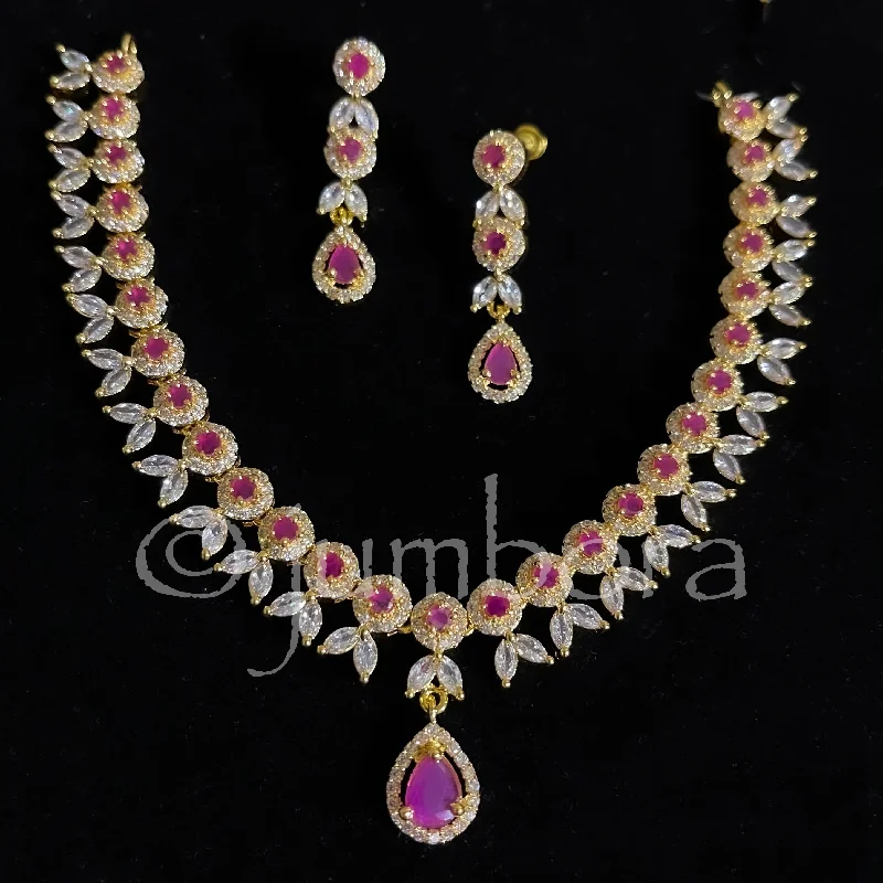 women's simple gold necklaces-Ruby red and White Cubic Zircon (AD) Elegant necklace