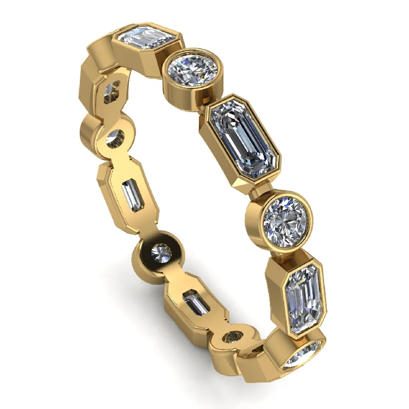 women's unique gemstone rings-Emerald Cut Diamond Bezel Eternity Ring - Genevieve No. 1