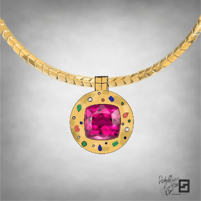 women's designer necklaces-CONFETTI RUBELLITE CUSHION SLIDER NECKLACE