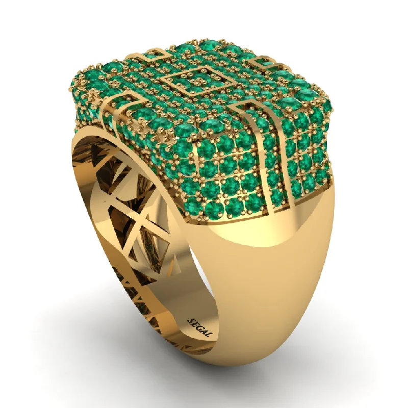 women's handmade rings-Emerald Men's Geometric Grid Ring - Pat No. 4