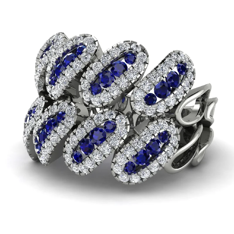 women's sterling silver wedding rings-Sapphire Stylish Bloom Fashion Ring - Drew No. 15