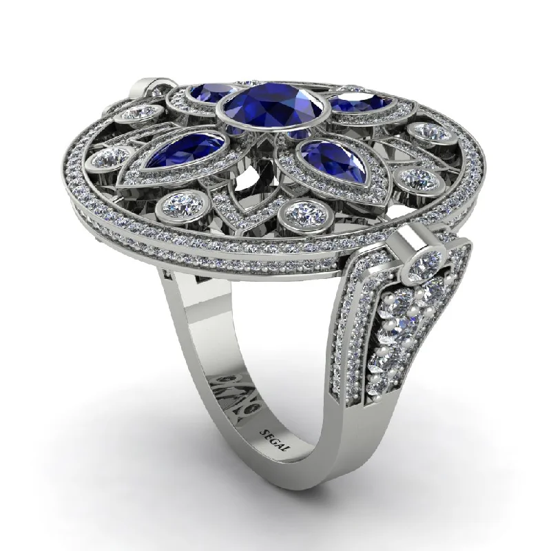 women's anniversary band rings-Sapphire Vintage Art Deco Filigree Bezel Ring - Matilda No. 15