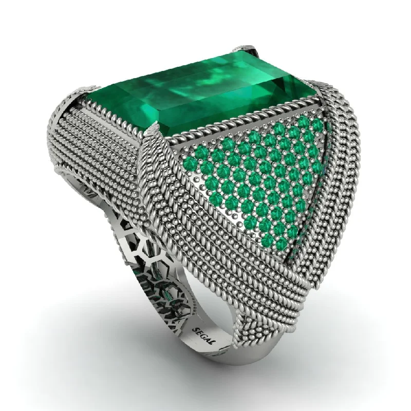 women's birthstone rings-Baguette Emerald Majestic Men's Fashion Ring - Flynn No. 21