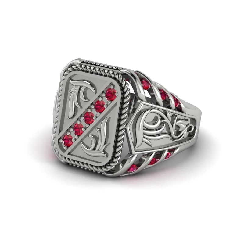 women's diamond band rings-Ruby Regal Filigree Men's Ring - Hollis No. 12