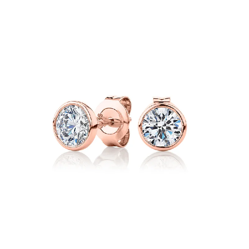 women's silver hoop earrings-Round Brilliant stud earrings with 1 carat* of diamond simulants in 10 carat rose gold