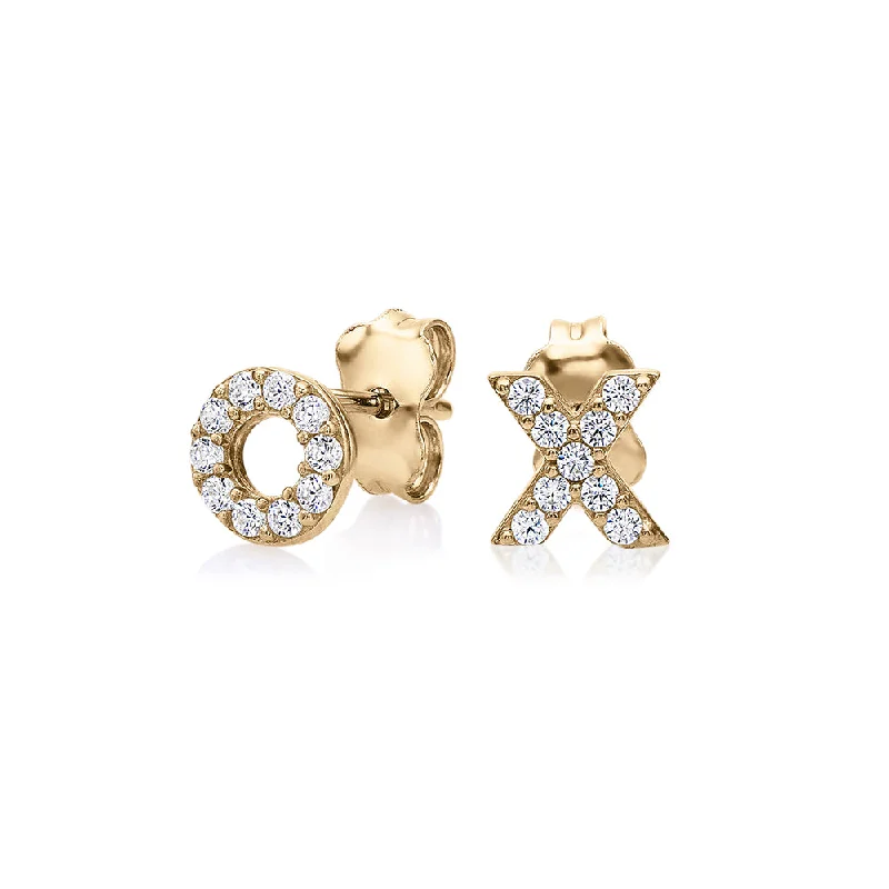 women's geometric design earrings-Round Brilliant fancy earrings with diamond simulants in 10 carat yellow gold