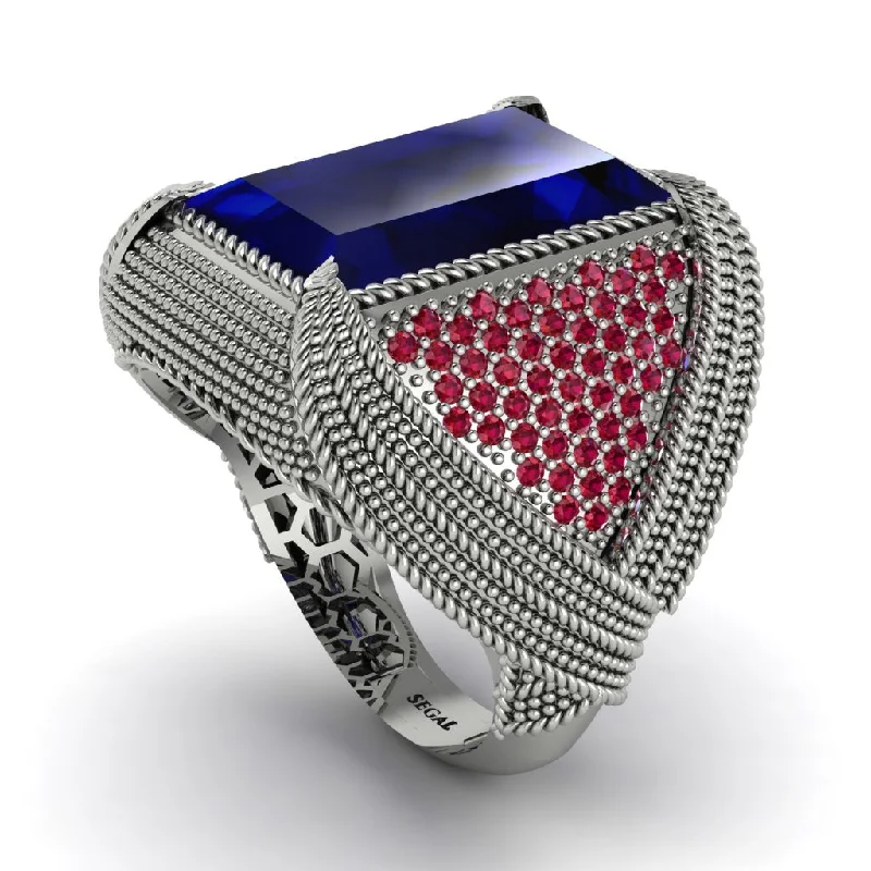 women's platinum band rings-Baguette Sapphire Majestic Men's Fashion Ring - Flynn No. 60