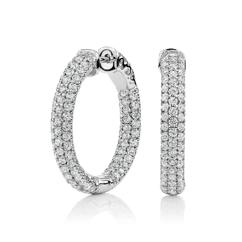 women's trendy drop earrings-Round Brilliant hoop earrings with 2.67 carats* of diamond simulants in sterling silver