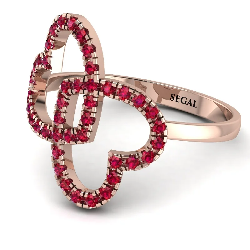 women's cushion-shaped engagement rings-Two Hearts Ruby Ring - Selena No. 56