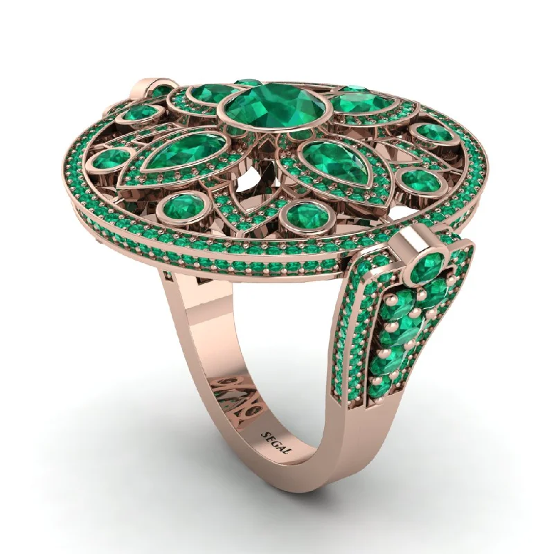 women's gold rings-Emerald Vintage Art Deco Filigree Bezel Ring - Matilda No. 20