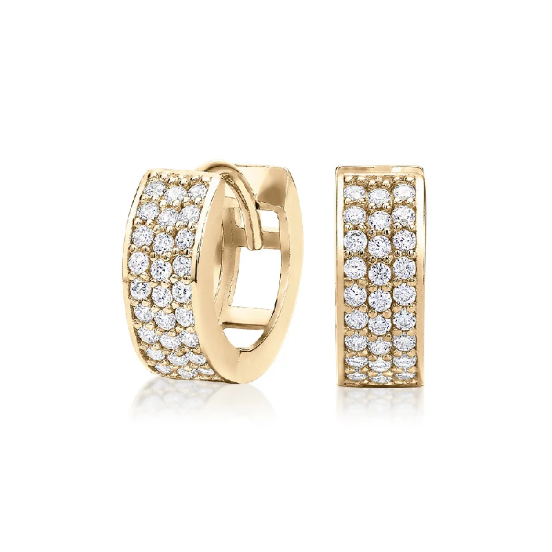 women's infinity stud earrings-Round Brilliant hoop earrings with diamond simulants in 10 carat yellow gold