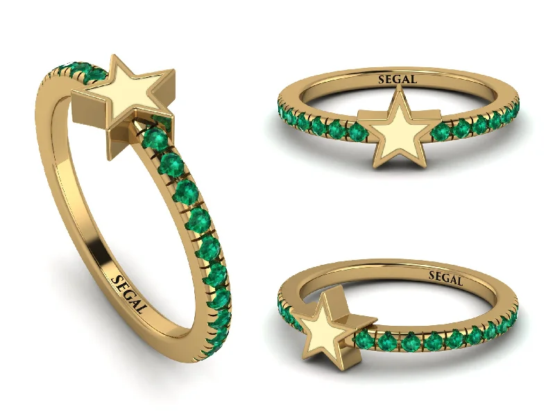 women's twist design rings-Elegant Enamel Star Emerald Ring - Star No. 4