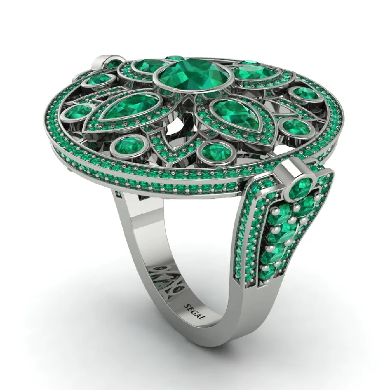 women's solitaire rings-Emerald Vintage Art Deco Filigree Bezel Ring - Matilda No. 21