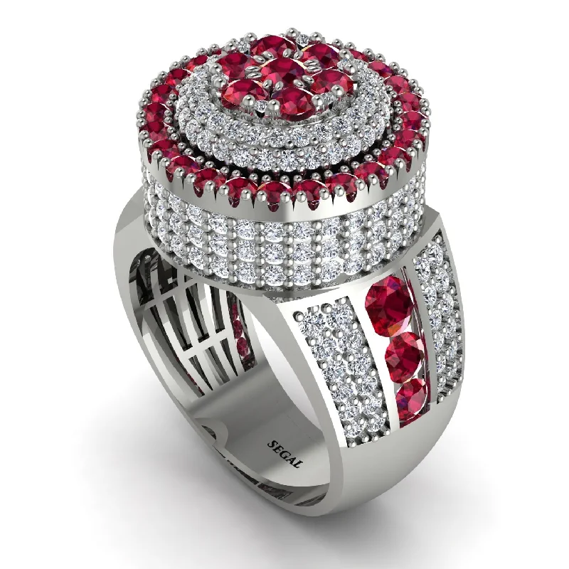 women's luxury engagement rings-Round Ruby Mens Luxury Ring - Chris No. 12