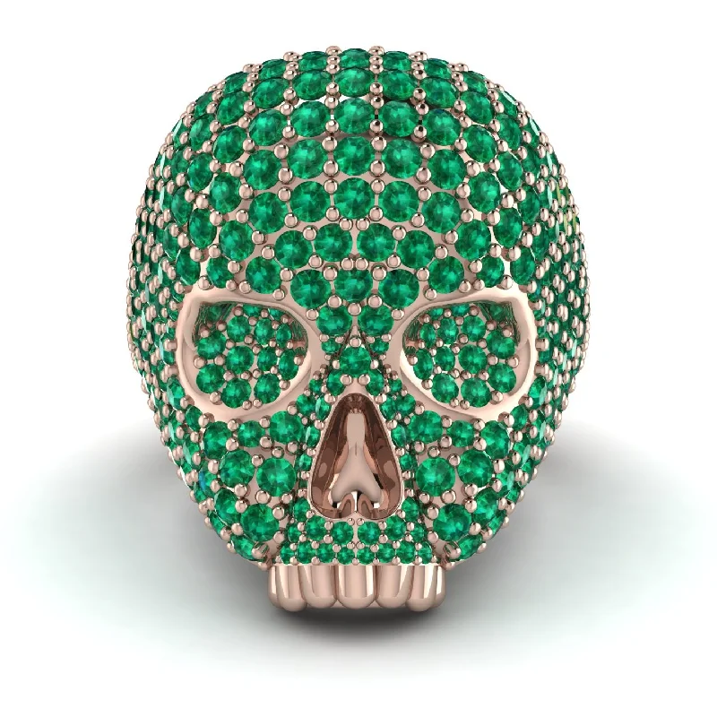 women's solitaire diamond engagement rings-Emerald-Encrusted Skull Men's Fashion Ring - Jules No. 5