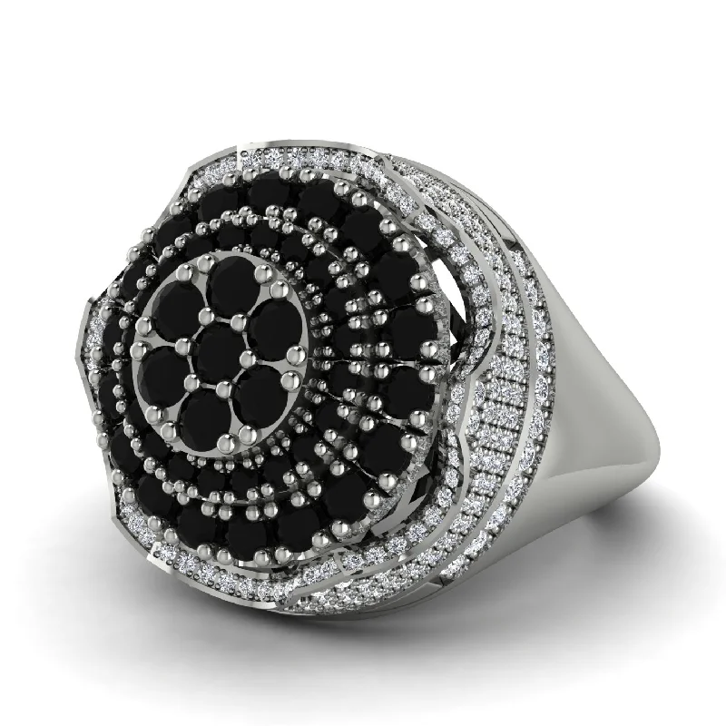 women's cushion-cut rings-Black Diamond Regal Radiance Signet Men's Fashion Ring - Frankie No. 9